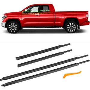 TOP-MAX Window Molding Trim Seal Compatible with 2007-2021 Toyota Tundra Double Cab, 4 Pcs Black Window Weather Stripping Replaces 68210-0C020 68164-0C010 (NOT FIT for Crewmax)