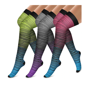 Bluemaple Thigh High Compression Socks for Women and Men Circulation(3 Pairs) Over the Knee-Best Support for Running,Travel,S/M