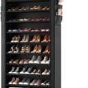 ROJASOP 10 Tier Shoe Rack with Covers,Large Capacity Stackable Tall Shoe Shelf Storage to 50-55 Pairs Shoes and Boots Sturdy Metal Free Standing Shoe Rack Organizer for Closet Entryway Garage, 33.8"w - 10 Tier