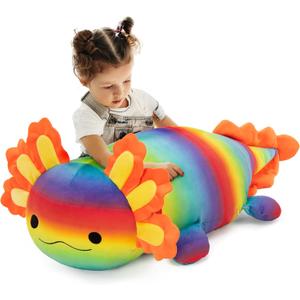 Large Axolotl Plush Toy, 39" Giant Axolotl Stuffed Animal Plush, Big Huggable Toys Gift for Girls Kids, Long Squishy Pillow for Holiday Birthday Christmas, Rainbow