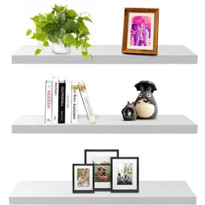 SAUMONIERES Floating Wall Shelves for Bedroom Bathroom Wall Mounted Solid Wood Shelf 24 Inch Set of 3, White