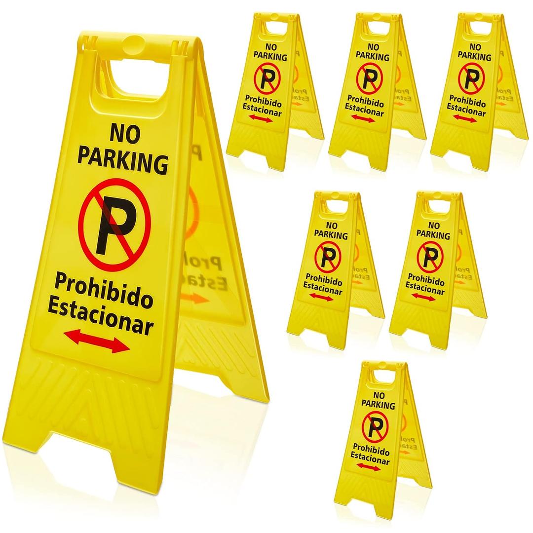Pack of 6 Two Sided No Parking Signs Outdoor Folding Floor Sign for No Parking Plastic Self Standing No Parking Sign for Restaurants Business Lots