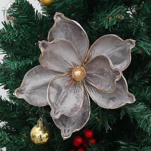 6Pcs Christmas Party Magnolia Flowers for Tree Artificial Poinsettia Flower Fake Magnolia Flower with Stems Floral Picks for Xmas Tree Wreath Wedding Party DIY Crafts (Gray) (Grey)