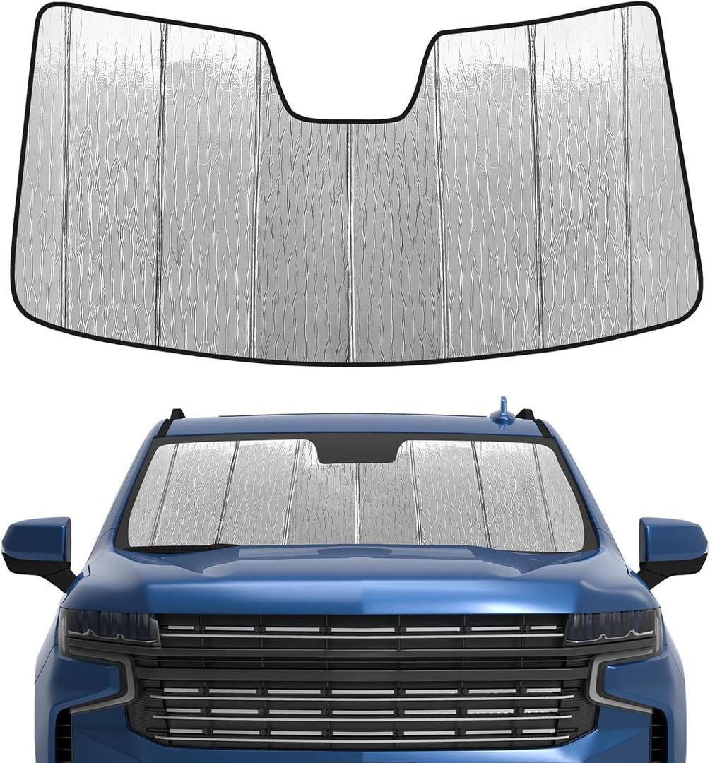 Pigenius Windshield Sun Shade for Chevy Silverado & GMC Sierra 1500/2500/3500 2019-2026 (WT, Custom, Pro Trims) - Fits All Trims 2019-2021, Non-HUD Models Only, Reversible Silver/Black