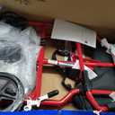 Medline Lightweight Foldable Transport Wheelchair with Handbrakes and 12-Inch Wheels, Red Frame, Black Upholstery