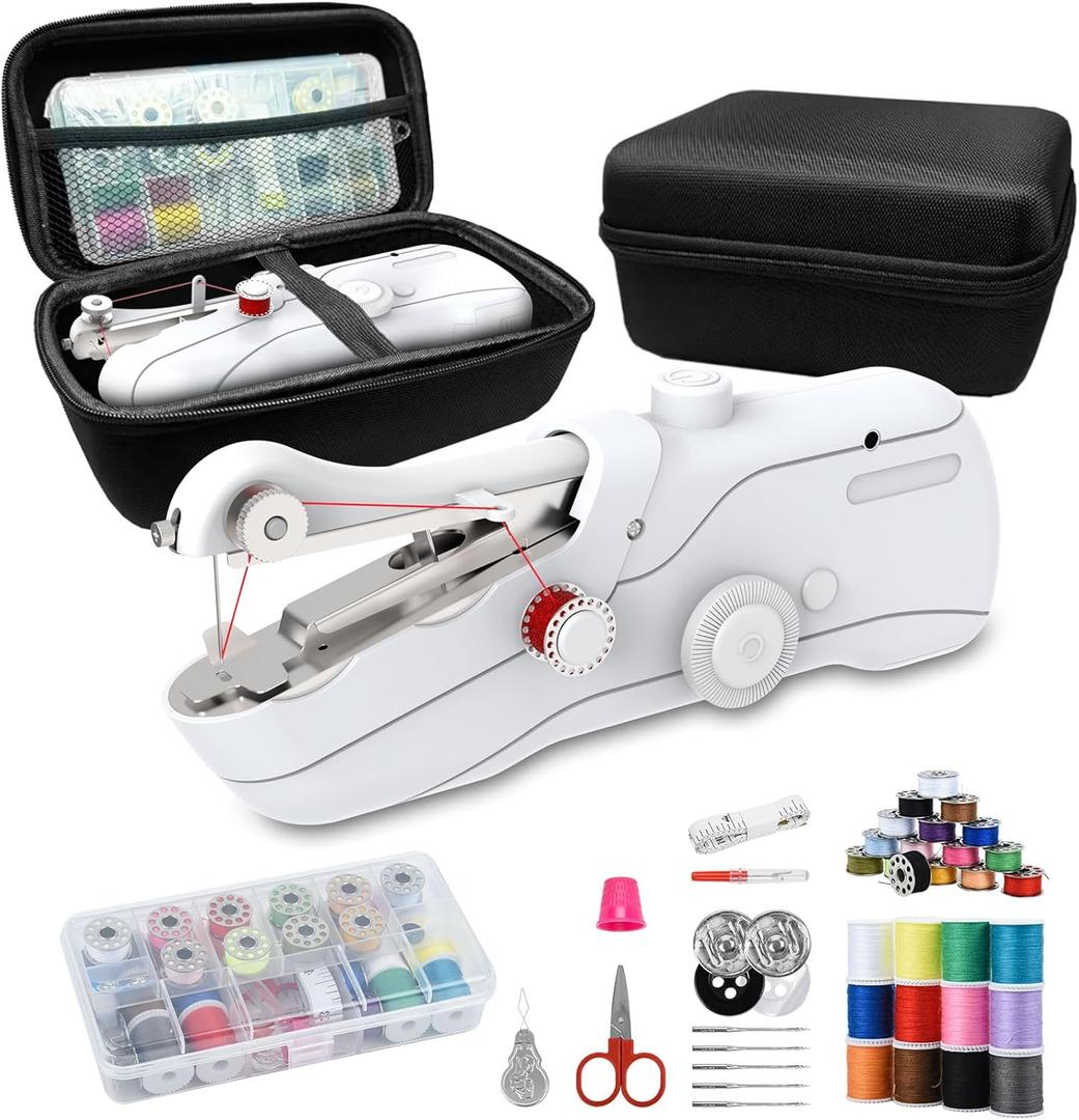 Handheld sewing machine, beginner's sewing kit with storage, two power supply modes, electric switch, simple operation, portable mini, beginner's sewing machine.White