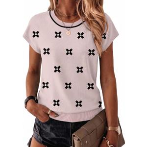 Zeagoo Womens Summer Short Sleeve Tops Crew Neck Pullover Sweaters Cap Sleeve Loose Dressy Casual Blouse Basic Clothes