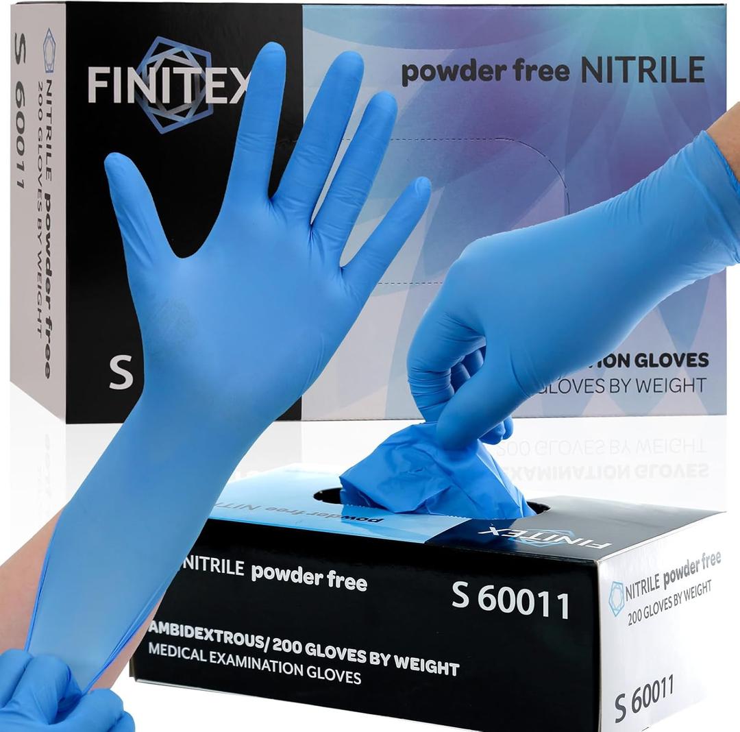 FINITEX Blue Disposable Nitrile Exam Gloves - 200 PCS/BOX 3.5mil Rubber Powder-Free Latex-Free Medical Cleaning Food Gloves (Large (Pack of 200))