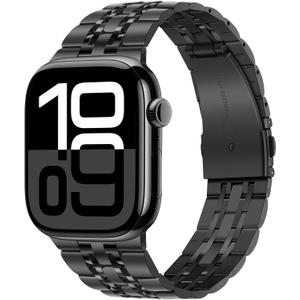 Tasikar Band Compatible with Apple Watch Band 49mm 46mm(Series 11/10) 45mm 44mm 42mm Men Women Strap Stainless Steel Metal Bracelet Compatible with iWatch SE Series 11 10 9 8 7 6 5 4 3, Black