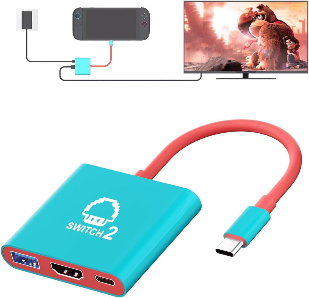 TNATRA Switch 2 Dock, Portable TV Dock Station for Switch/Switch 2/Steam Deck/ROG Ally/Legion GO, 3-in-1 Switch 2 Travel Dock with HDMI 8K@60Hz or 4K@60Hz, USB 3.0 and 100W Charge PD Port