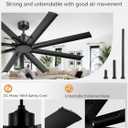 ZMISHIBO 65 Inch Industrial DC Motor Ceiling Fan, Large Ceiling Fan with 8 Aluminum Blades, 3 Downrods, 6-Speed Remote Control, Home or Commercial Ceiling Fans for Porch/Garage/Shop, Black