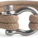Mens Rope Bracelet - Stainless Steel Silver Shackle, Extremely Durable and Scratch Resistant Waterproof Paracord, Handmade, Nautical Wristband for Men (Beige)