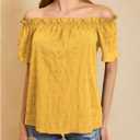 MakeMeChic Women's Summer Off Shoulder Tops Ruffle Short Sleeve Dressy Casual Blouse Top (Yellow, XL)