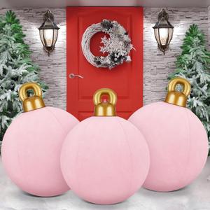 Jetec 3 Pcs 32 Inch Giant Velvet Christmas Inflatable Balls Ornament Flocked Xmas PVC Inflatable Flocked Ball Ornaments for Christmas Holiday Outdoor Blow up Yard Decor(Pink)