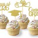 2026 Graduation Theme Cupcake Toppers Glitter Class of 2026 Graduation Cap Diploma Cupcake Picks - Set of 24 (Gold)