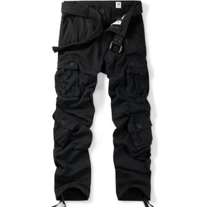 OCHENTA Men's Cotton Casual Cargo Work Pants Baggy Camo Tactical Combat Trousers with 8 Pockets (No Belt) (36, #3357 Black)
