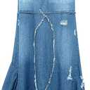 CHARTOU Women's Distressed Packaged Hip Irregular Ruffle Tiered Maxi Long Denim Skirt (Blue)