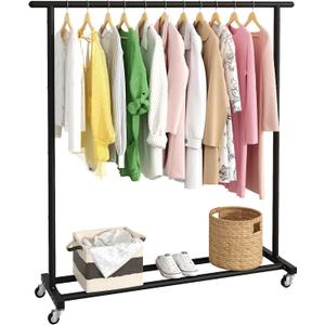 Buzowruil Metal Rolling Clothing Rack Adjustable Freestanding Garment Organizer with Wheels, Space-Saving Design for Home, Closet, Office, or Retail,Black