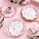 100 Pcs Pink Floral Paper Plates Disposable Dessert Baby bridal Shower Party Supplies Floral Dessert Plates Bulk Birthday Tea Party Serving Tray for Wedding Birthday