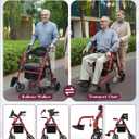Walkers for Seniors with Seat, Extra Wide 2 in 1 Rollator Walker & Transport Chair with Reversible Backrest & Detachable Footrests, Foldable Wheelchair Combo with 8" Anti-Slip PU Wheels, Red