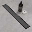 Linear Shower Drain with Tile Insert Panels 48 Inch Black 304 Stainless Steel Rectangle Shower Floor Drainwith Hair Catcher, Adjustable FeetFits Bathroom, Balcony