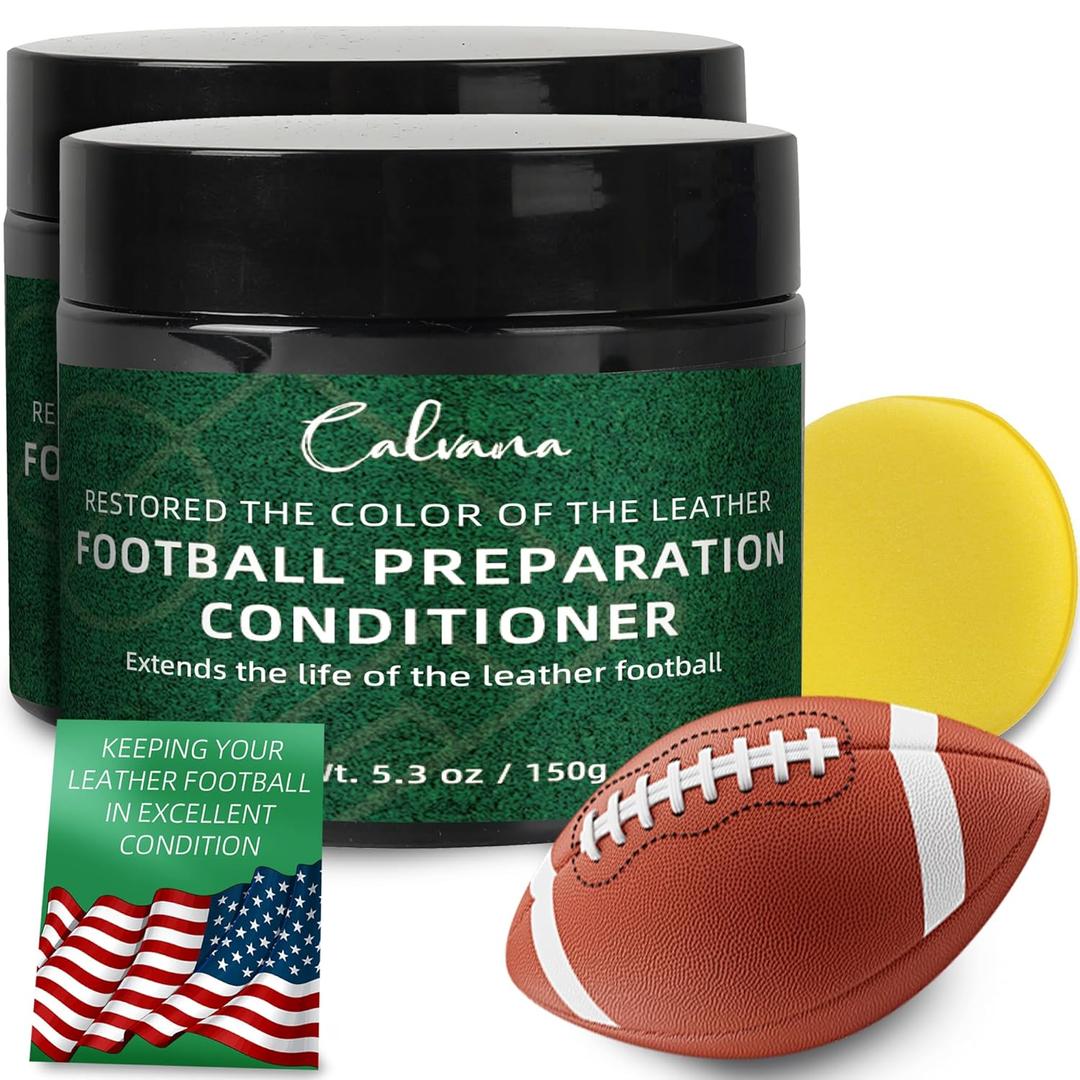 2 x (2-Pack) 5.3 oz Leather Football Preparation Conditioner Kit, Includes Cleaning Sponge, Cleaning and Restoring, Non-drying & Non-darkening Formula, Non-wax Composition, for Softball, Baseball
