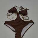 OYOANGLE Women's Chain Linked Cut Out Halter One Piece Swimsuit Tummy Control Bathing Suit (Medium, Chocolate Brown)