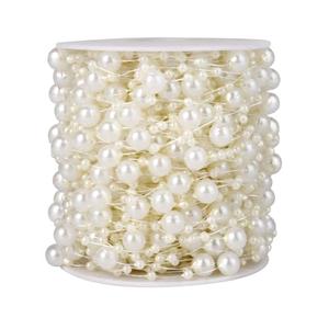 98FT Pearl Beads String Garland, 8mm 3mm Ivory Faux Pearl Beads Roll Strand Bulk for Wedding Party Flower Christmas Decoration DIY Craft