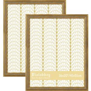 VIOLABBEY 16x20 Gold Frame 2Pack, Vintage Poster Frames Ornate without Mat | Gold Picture Frames, Vintage Antique Design for Wall Hanging, HD Plexiglass, Wall Decor