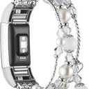 Simpeak 5.8-7.2 Fashion Band Compatible with Fitbit Charge 2 Smartwatch, Elastic Women Beaded Band Replacement for Fitbit Charge 2 Only, White