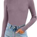 ATHMILE Women's 2026 Fall Long Sleeve Pullover Ribbed Knit Sweater Low Mock Neck Slim Fit Basic Casual Tee Tops (S)