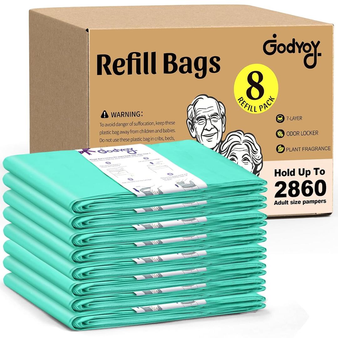 Adult Diaper Liner Refills Compatible with Janibell Akord 280 Slim 8 Pack for 2860 Diapers(Extra 10% Length&30% Thickness) Incontinence Disposal System Plant Scent to Eliminate Waste/Odor Resistant