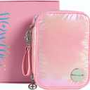 2 x Travel Jewelry Organizer Case with Zipper and Mirrored Charm, Small Portable Jewelry Storage Bag for Rings, Necklaces, Earrings, Travel Pouch, Gift for Teen, Holographic Pink