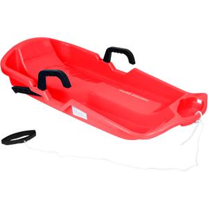 Slippery Racer Downhill Thunder Flexible Plastic Toboggan Snow Sled with Built in Brake System, Pull Rope, and Handle Grips, Red