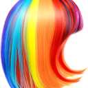 Rainbow Wig, 12 Inch Short Colorful Wig with Bangs, Breathable Synthetic Colored Wigs for Women, Adjustable to Wear Fun Wigs for Party Colored Fun for Party