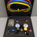 Orion Motor Tech 4 Way AC Gauge Set for R410a R22 R134a Refrigerant, 4 Valve Automotive AC Manifold with 5ft Hoses, R410a Adapters, Can Tap