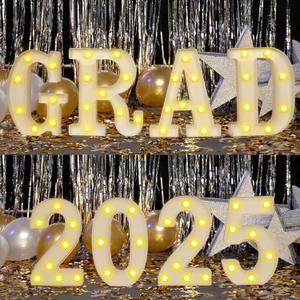 2025 Graduation Party - 8 LED Marquee Letter Lights Grad 2025 Sign Ornaments Sign Indoor and Outdoor for Kindergarten Preschool High School College Wall Table Centerpieces Decor Party Supplies