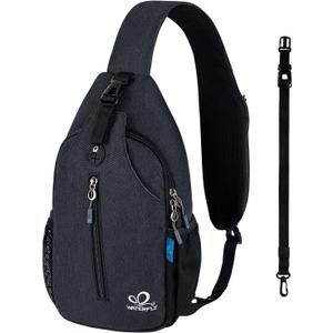 WATERFLY Small Hiking Sling Bag: Crossbody Sling Backpack Chest Bag Daypack for Men Women with Skin-Friendly Shoulder Strap (Black)