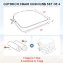 Favoyard Outdoor Chair Cushions 19"x19"x2" Set of 4 Waterproof Seat Cushion for Patio Furniture with 3-Year Fade Resistant Removable Cover Attach Straps Hidden Zipper Round Corner for Yard Garden