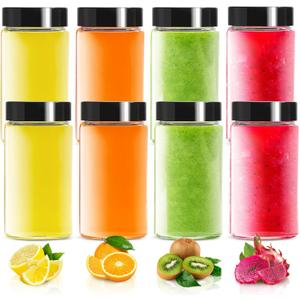 Jarsoph 4oz Clear Glass Bottle with Lids, 120ml Small Glass Jar, Leakproof Mini Travel Bottles, Decorative Bottles Set for Potion, Juice, Wellness, Ginger Shots, 8 Pack