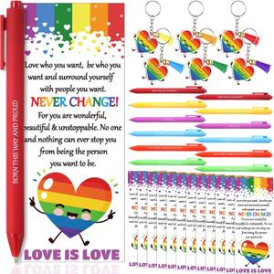 Sinload 24 Sets Rainbow Pride Gift Bulk Pride Ballpoint Pens with Greeting Card Lgbtq Lesbian Gay Day Favors for Love Is Love Anniversaries Women Men Office Supplies