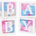 Baby Clear Boxes with Letters for Gender Reveal Decorations Transparent Baby Blocks Baby Shower Favor Containing 4 letters and 36 balloons