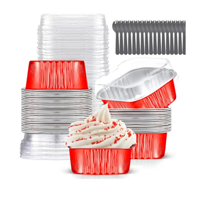 Mini Cake Pans With Lids (10oz,40 Pack) Aluminum Foil Square Cupcake Liners Brownie Baking Cups,Disposable 4”x4” Large Cupcake Pan,Jumbo Muffin Tin Ramekins Holders