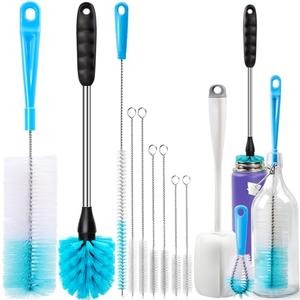 Holikme Bottle Brush Tube Cleaning Lab Set with Long Handle, Cup Cleaner for Washing Narrow Neck Beer Decanter Pipes Lids Sinks Cap Covers, White