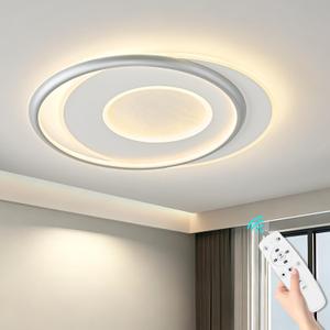 Modern Sliver LED Ceiling Light with Remote, 18.1" Flush Mount Ceiling Light, Dimmable 3000K-6000K with Night Light Mode, Ceiling Lamp for Living Room, Bedroom, Kitchen, Hallway & Entryway
