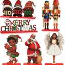 Yousoontic 6 Pcs African American Christmas Signs Decorations Wooden Table Topper Centerpiece Table Decor Black Santa Claus Nutcracker Joy Letter Angel Christmas Xmas Holiday Party Gift
