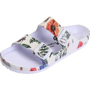 VICT POPU Womens Sandals Adjustable Double Buckle Strap Waterproof EVA Flat Slides (8, Dragonfly Beige)