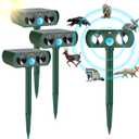4 Pack Upgraded Ultrasonic Animal Repellent Outdoor Cat Repellent Outdoor Deer Repllent Devices Deterrent Scare Squirrel,Raccoon, Skunk, Rabbit, Dog with Motion Detector for Yard Garden