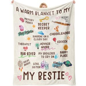 Nuowagify Best Friend Birthday Gifts for Women, Bestie Gift for Women, Friendship Gift for Woman, BFF - Galentines Day Gifts, for Friends, Best Friend Blanket 60"x 50"- White