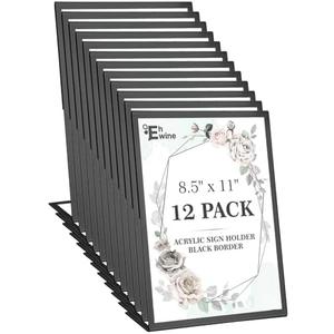 EHWINE 12 Pack Acrylic Sign Holder 8.5 x 11, Black Picture Frame Stand up Table Top Sign Holders, Slanted Back Paper Holder Clear Display Stand Menu Flyer Holder for Wedding Party